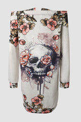 Halloween Eyelet Lace-up Skull Floral Print Casual Dress