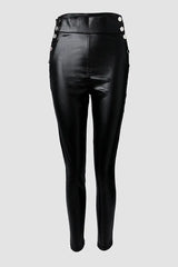 High Waist Buttoned PU Leather Pants