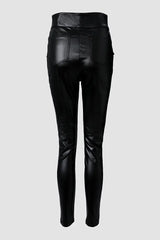 High Waist Buttoned PU Leather Pants