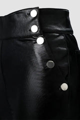 High Waist Buttoned PU Leather Pants