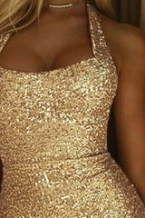 Sleeveless Halter Sequins High Slit Party Dress