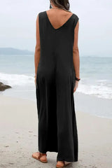 Sleeveless Pocket Design Wide Leg Suspender Jumpsuit