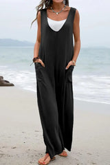 Sleeveless Pocket Design Wide Leg Suspender Jumpsuit