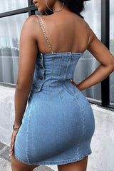 Chain Linked Button Front Denim Cami Dress