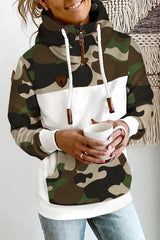 Camouflage Print Long Sleeve Drawstring Hoodie