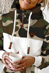 Camouflage Print Long Sleeve Drawstring Hoodie