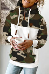 Camouflage Print Long Sleeve Drawstring Hoodie