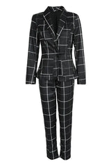 Plaid Print Blazer & Drawstring Pants Set