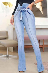 High Waist Tied Detail Bootcut Jeans