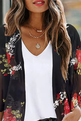 Floral Print Open Front Blouse