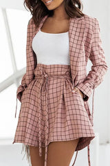 Plaid Print Ruched Wide Leg Shorts