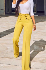 Buttoned High Waist Wide Leg Tailored Pants