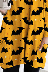 Halloween Bat Print Pocket Detail Long Sleeve Dress