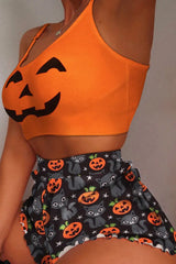 Halloween Pumpkin Cat Print Cami Set