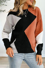 Colorblock Long Sleeve Casual Sweater