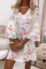 Floral Print Bell Sleeve Casual Dress