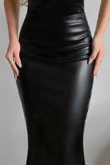 One Shoulder Cutout PU Leather Bodycon Dress