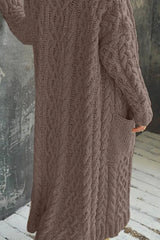 Long Sleeve Cable Knit Hooded Cardigan