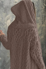 Long Sleeve Cable Knit Hooded Cardigan