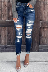 Blue Distressed High Waist Skinny Jeans