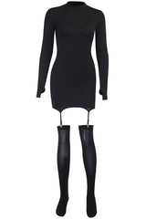 Mesh Long Sleeve Garter Bodycon Dress