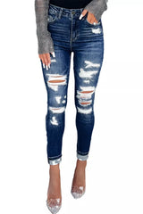 Blue Distressed High Waist Skinny Jeans