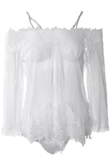 Eyelash Lace Sheer Mesh Cold Shoulder Babydoll