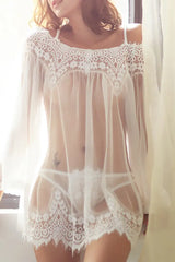 Eyelash Lace Sheer Mesh Cold Shoulder Babydoll