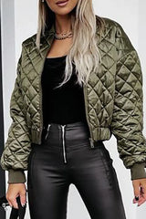 Quilted Long Sleeve Zipper Design Puffer Jacket