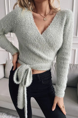 Fluffy Tied Detail Long Sleeve Top