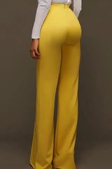 Buttoned High Waist Wide Leg Tailored Pants