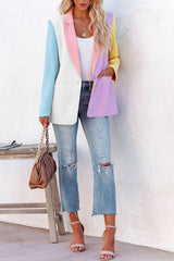 Colorblock Long Sleeve Pocket Design Blazer Coat