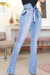 High Waist Tied Detail Bootcut Jeans