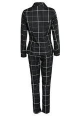 Plaid Print Blazer & Drawstring Pants Set