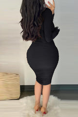 Twist Cutout Long Sleeve Ruched Bodycon Dress