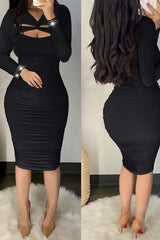 Twist Cutout Long Sleeve Ruched Bodycon Dress