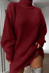 High Neck Chunky Knit Sweater Dress