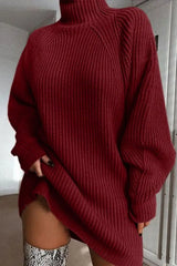 High Neck Chunky Knit Sweater Dress