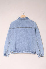 Sky Blue Buttoned Denim Jacket with Pocket