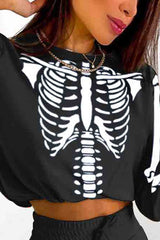 Halloween Skeleton Print Crop Top & Drawstring Skirt Set