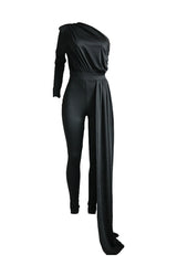 One Shoulder Draped Detail Ruched Jumpsuit