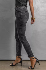 High Rise Frayed Ankle Skinny Jeans