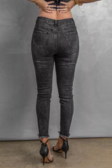 High Rise Frayed Ankle Skinny Jeans