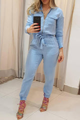 Zipper Pocket Design Denim Jumpsuit