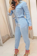 Zipper Pocket Design Denim Jumpsuit