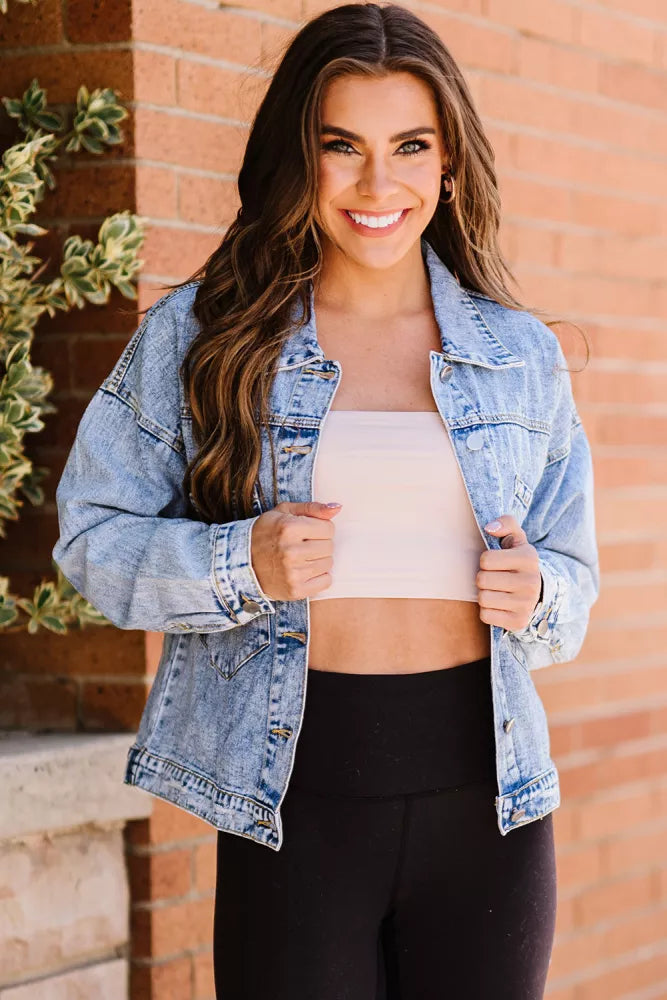 Sky Blue Buttoned Denim Jacket with Pocket