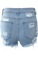 Cutout Ripped Raw Hem Denim Shorts