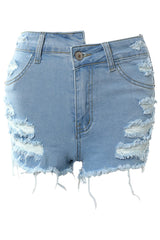 Cutout Ripped Raw Hem Denim Shorts