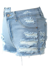 Cutout Ripped Raw Hem Denim Shorts