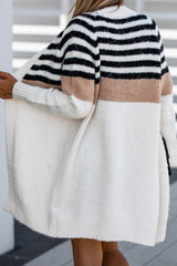 Colorblock Striped Open Front Cardigan